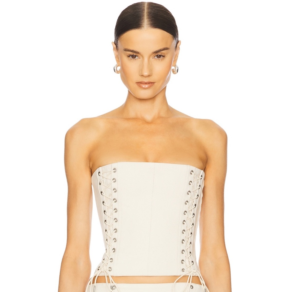 Strapless Lace-Up Corset Top in Off-White